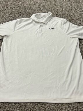 Nike Golf White w/ Black Swoosh Polo Golf Collared Shirt XXL Dri Fit